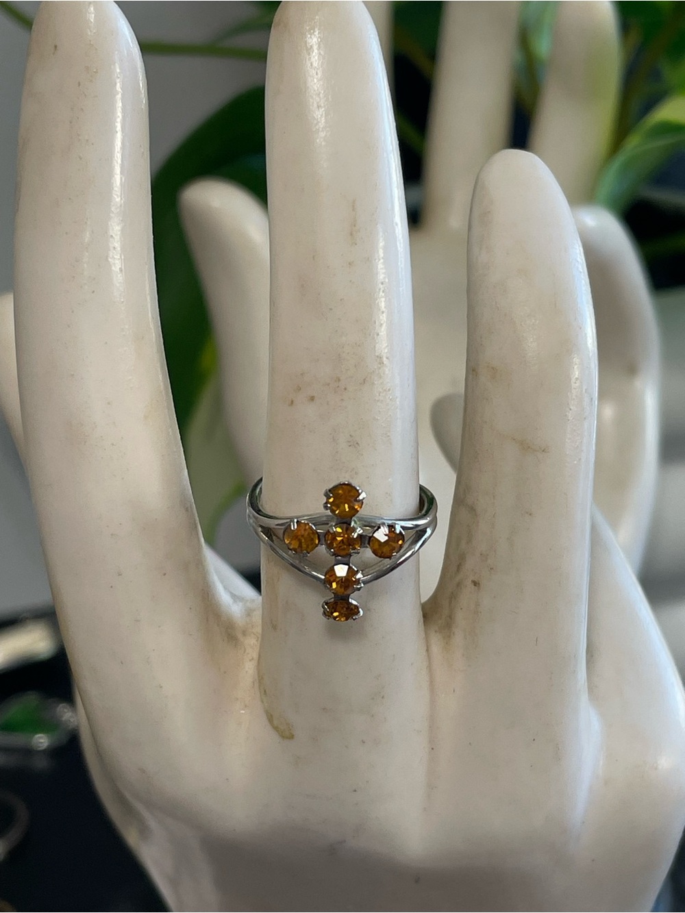 Silver Amber Stone Accent Ring - Women's Jewelry